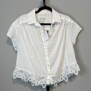 American Eagle White Top with Lace Trim XS Extra Small New NWT